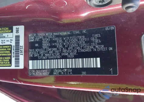 2010 Toyota Tundra Grade 5.7L V8 из США, поврежденный, VIN 5TFUW5F1XAX097861